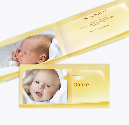 Taufe Dankeskarte Kreuz KräftigHellGelb 215x105mm