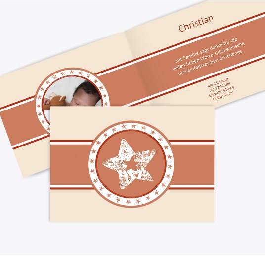 Baby Dankeskarte Stern Kaminorange 148x105mm