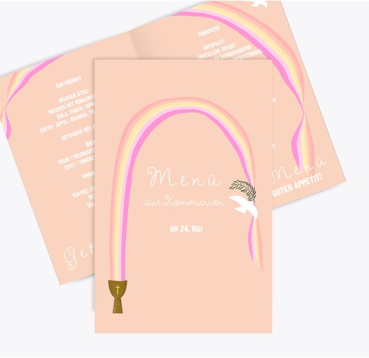 Kommunion Menükarte Regenbogen OrangehellRot 148x210mm