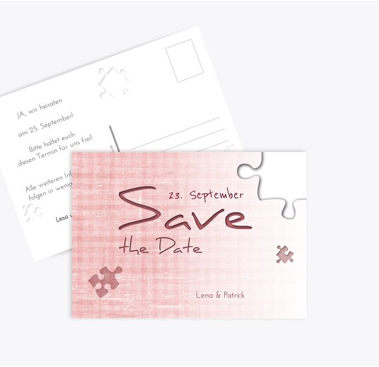 Hochzeit Save-the-Date Puzzle PastellHellRot 148x105mm