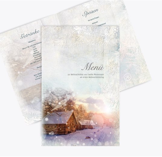 Menükarte Schneehütte HellGrauBlau 148x210mm