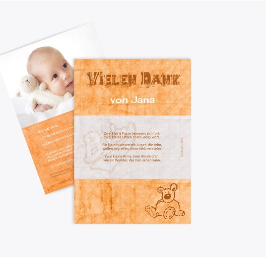 Baby Dankeskarte Teddy-Star Orange 105x148mm
