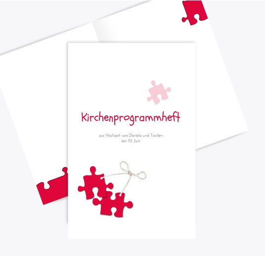 Hochzeit Kirchenheft Umschlag Puzzleteile Rot 148x210mm