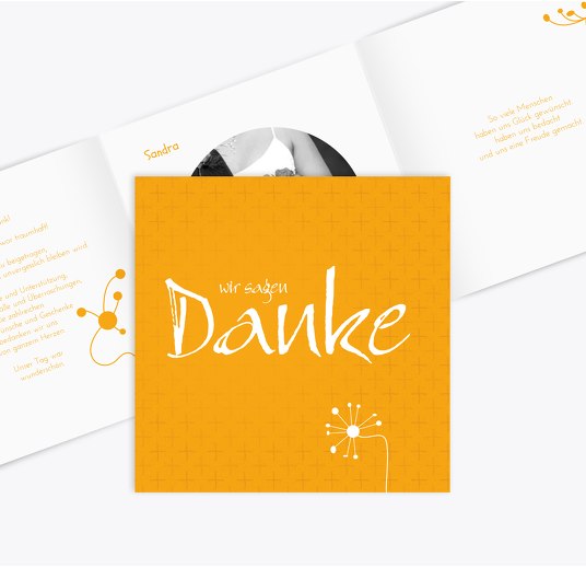 Hochzeit Dankeskarte abstrakte Blumen Sonnengelb 145x145mm