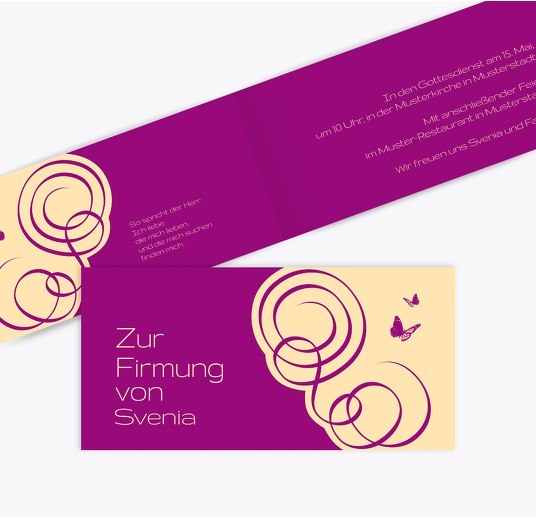 Firmung Einladung Butterfly Pinklila 215x105mm