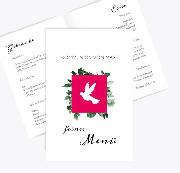 Kommunion Menükarten Täubchen