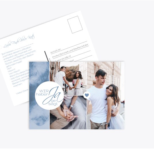 Hochzeit Ballonkarte Sanft MattBlau 148x105mm