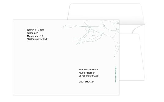 Bedruckte Umschläge Zahrte Blume TürkisGrauMatt 161x114mm