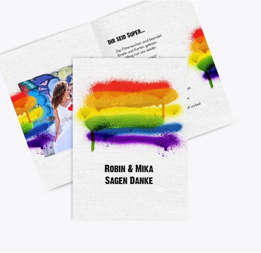 Hochzeit Dankeskarte Regenbogenliebe Weiß 105x148mm