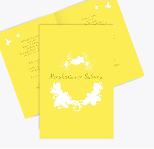 Menükarte zur Konfirmation Vogel KräftigHellGelb 148x210mm