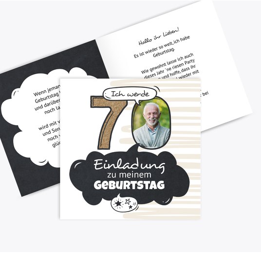 Geburtstagseinladung Comic 70 Hellbraun 145x145mm