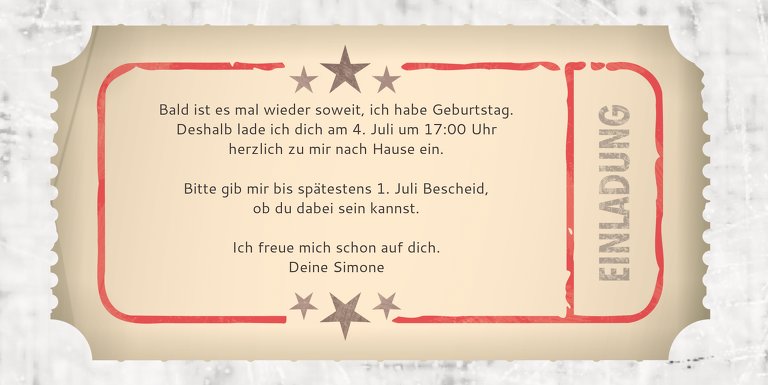 Ansicht 5 - Einladung zum Geburtstag Eintrittskarte