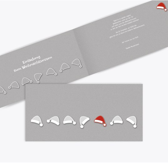 Einladung Mützenreihe Grau 215x105mm