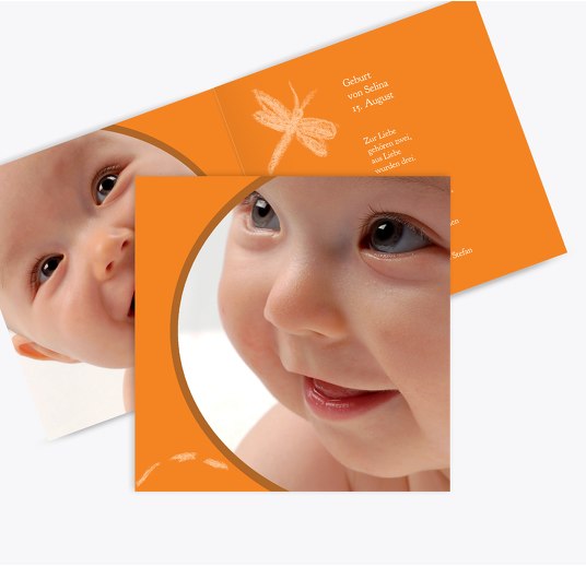 Baby Dankeskarte Libelle Orange 145x145mm