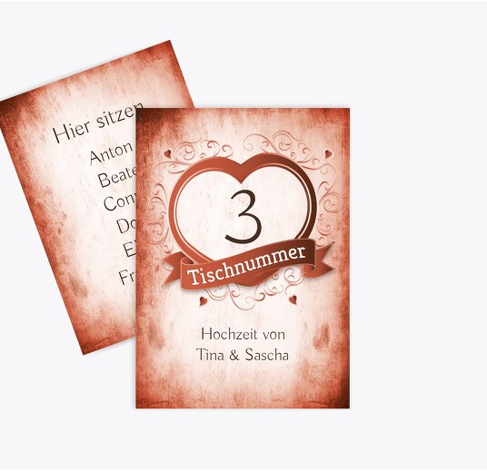 Tischnummer Herz dunkelorange 105x148mm