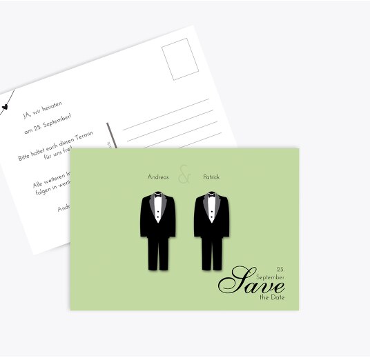 Hochzeit Save-the-Date suits MattGrün 148x105mm