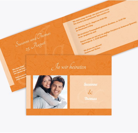 Hochzeit Einladung Hochzeitsglück Orange 148x105mm