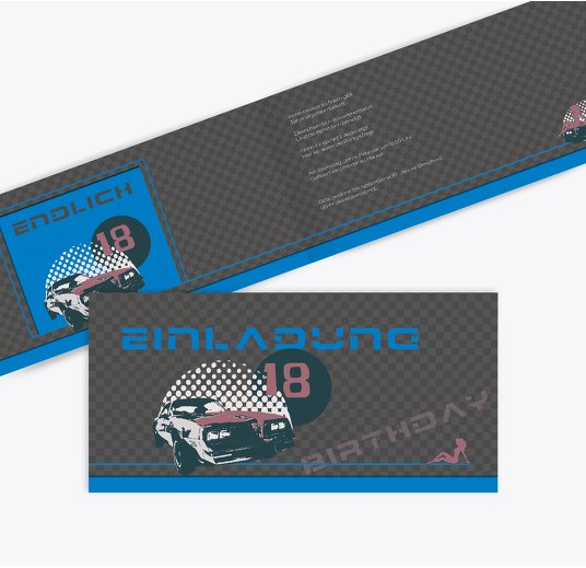 Einladung zum 18. Geburtstag Car Blau 215x105mm