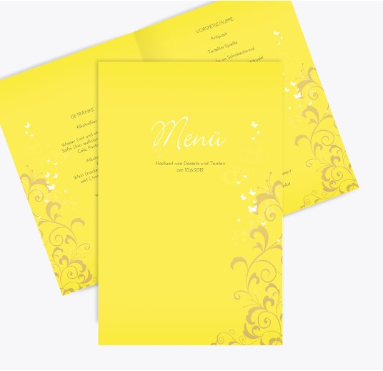 Hochzeit Menükarte 3 Glücksgriff KräftigHellGelb 148x210mm
