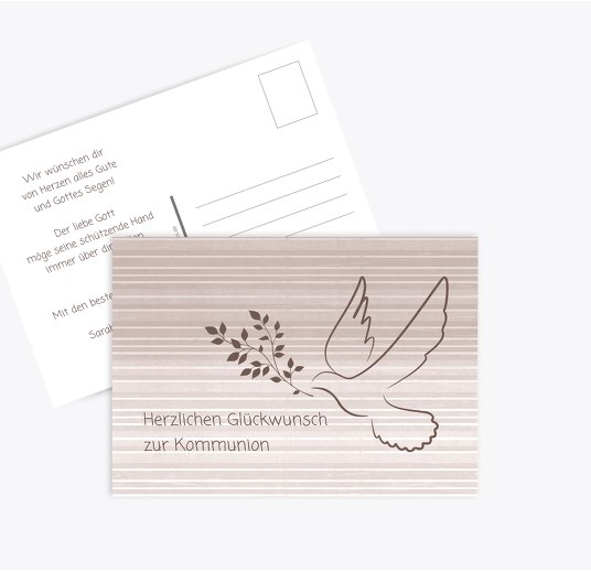 Glückwünsche zur Kommunion Taube 2 Braunbeige 148x105mm