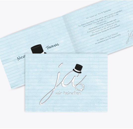 Hochzeit Einladung Kette Zylinder Himmelblau 148x105mm