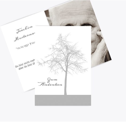 Sterbebildkarte Tree Grau 74x105mm