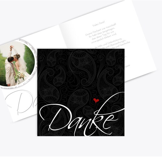 Hochzeit Dankeskarte Traumhochzeit Schwarz 145x145mm