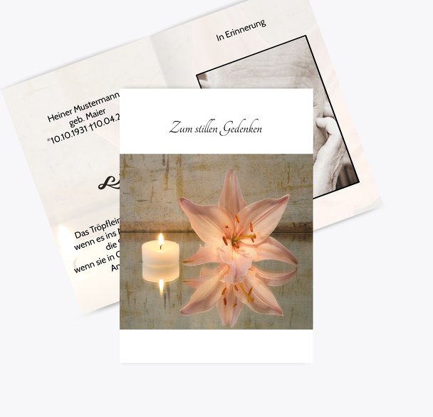 Sterbebildkarte Kerze und Blume