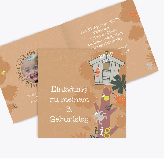 Geburtstagseinladung Dschungel Foto BeigeOrange 145x145mm