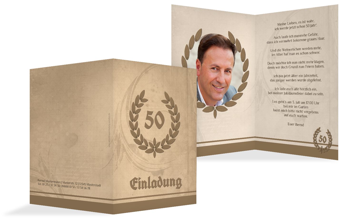 Einladungskarte Lorbeerkranz 50 Foto Selbst Gestalten