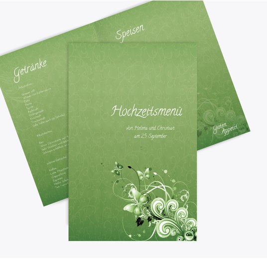 Hochzeit Menükarte Liebeswunder MattGrün 148x210mm