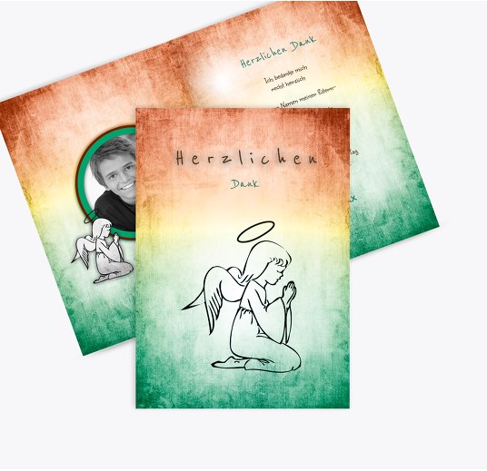 Kommunion Danke grunge Engel TürkisGrauMatt 105x148mm