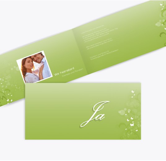 Hochzeit Einladung Din Glücksgriff Grasgruen 215x105mm