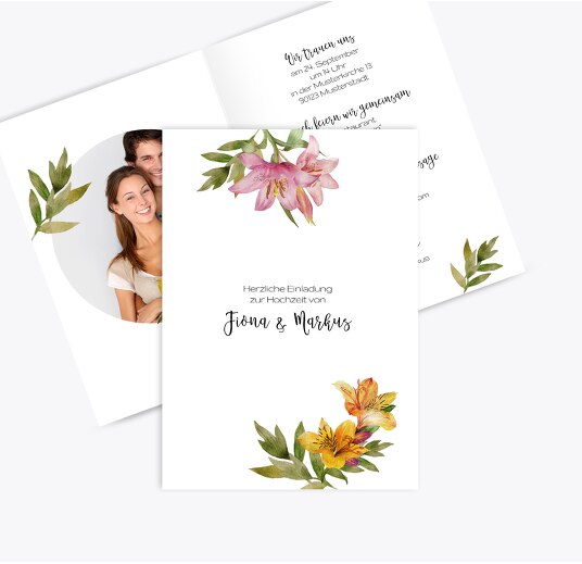Hochzeit Einladung Blumendeko Weiß 105x148mm