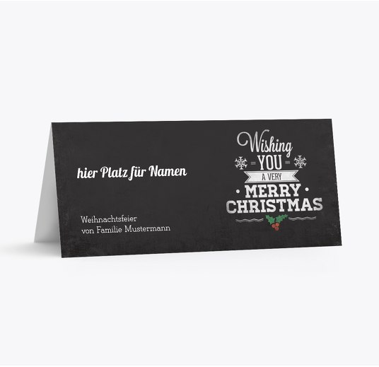 Tischkarte Merry Christmas Schwarz 100x44mm