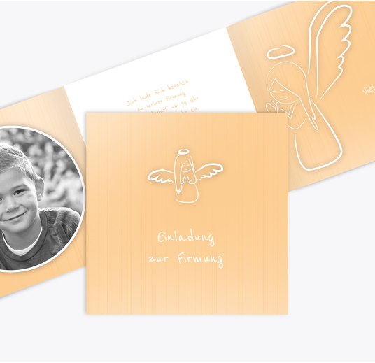Firmung Einladung Angle PastellHellOrange 145x145mm