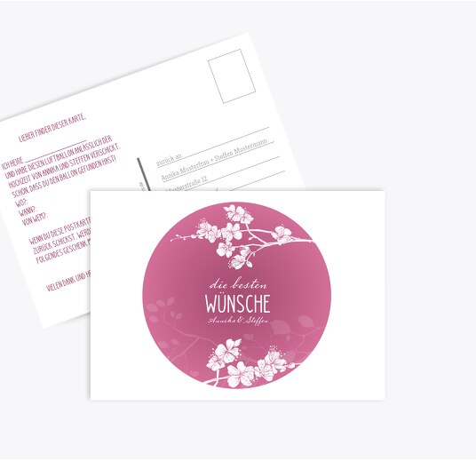 Ballonkarte Cherry Blossom Pinkrosa 148x105mm