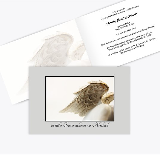 Trauerkarte Engel quer Trauergrau 170x114mm