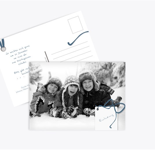 Foto Einladung Geschenkanhänger MattBlauDunkler 148x105mm