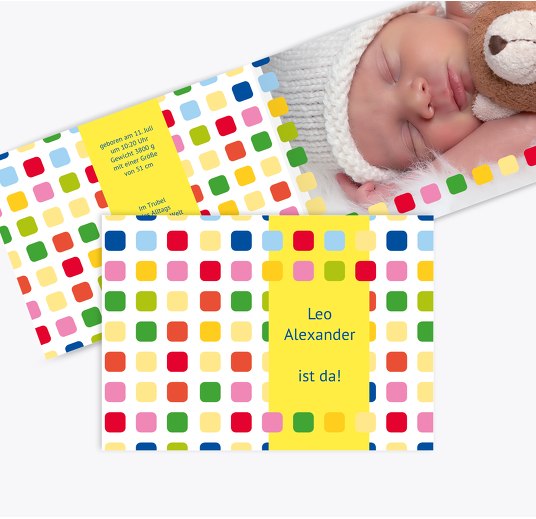 Geburtskarte Viereck KräftigHellGelb 148x105mm