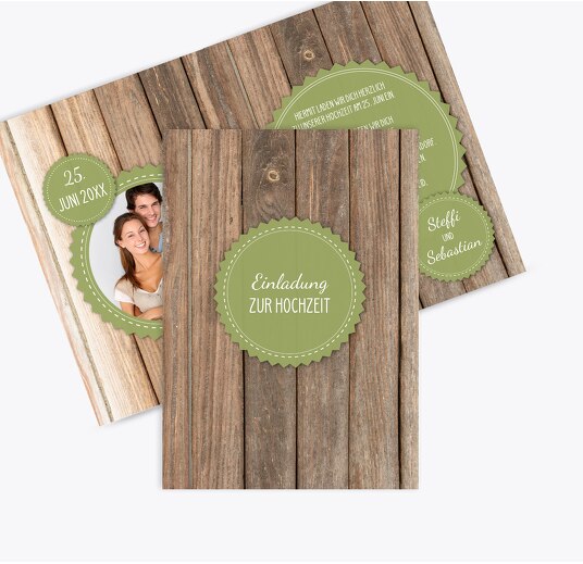 Hochzeit Einladung Vintage Holz PastellHellGrün 105x148mm