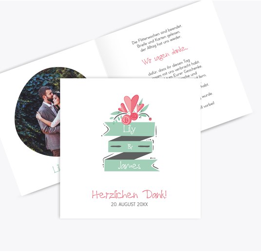 Hochzeit Dankeskarte Du & Ich hellgrünblau 145x145mm