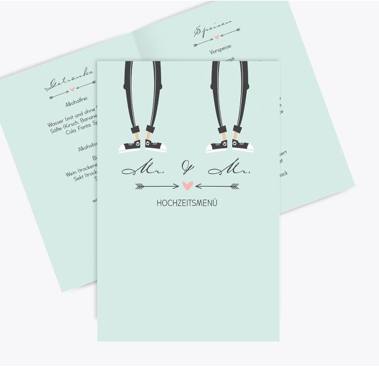 Hochzeit Menükarte Pärchen - Männer Hellgruenblau 148x210mm