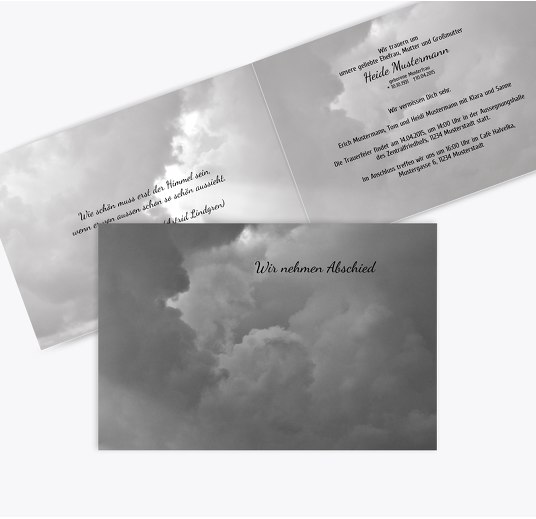 Trauerkarte Himmel quer Schwarz 170x114mm