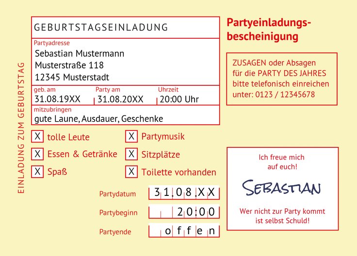 Ansicht 2 - Einladung Partyeinladungsbescheinigung