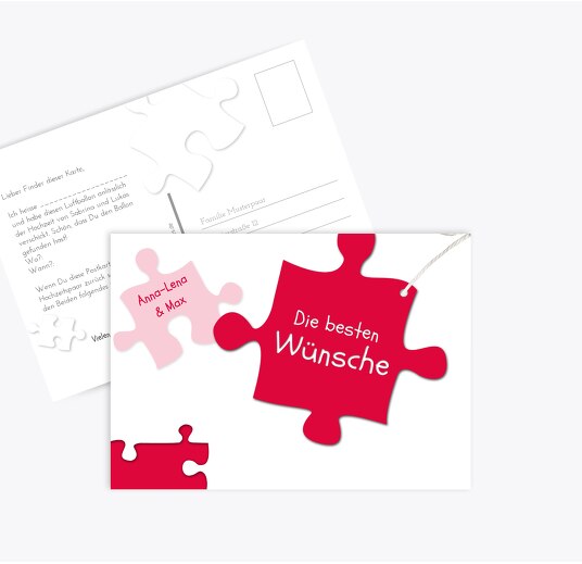 Hochzeit Ballonkarte Puzzleteile Rot 148x105mm
