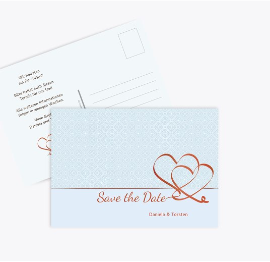 Save-the-Date Turteltäubchen Himmelblau 148x105mm