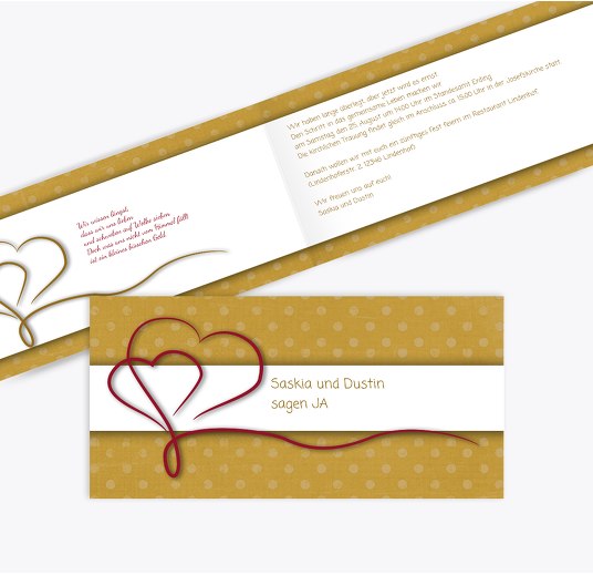 Hochzeit Einladung Gepunktet 2 OckerGelb 215x105mm