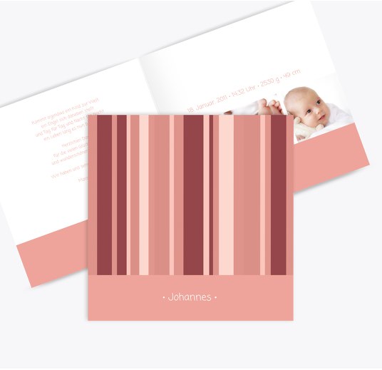 Baby Dankeskarte 3Bilder PastellHellRot 145x145mm