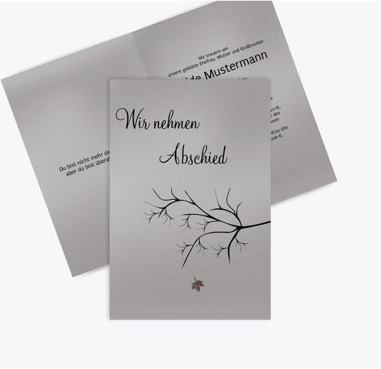 Trauerkarte Blatt Grau 114x170mm